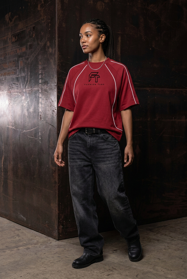 Rebel Seam Tee solo model front Wine Red