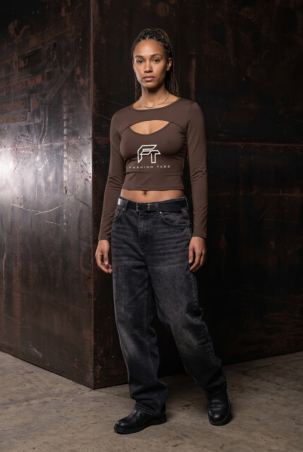 Women’s Long Sleeve Tee Dark Brown model front