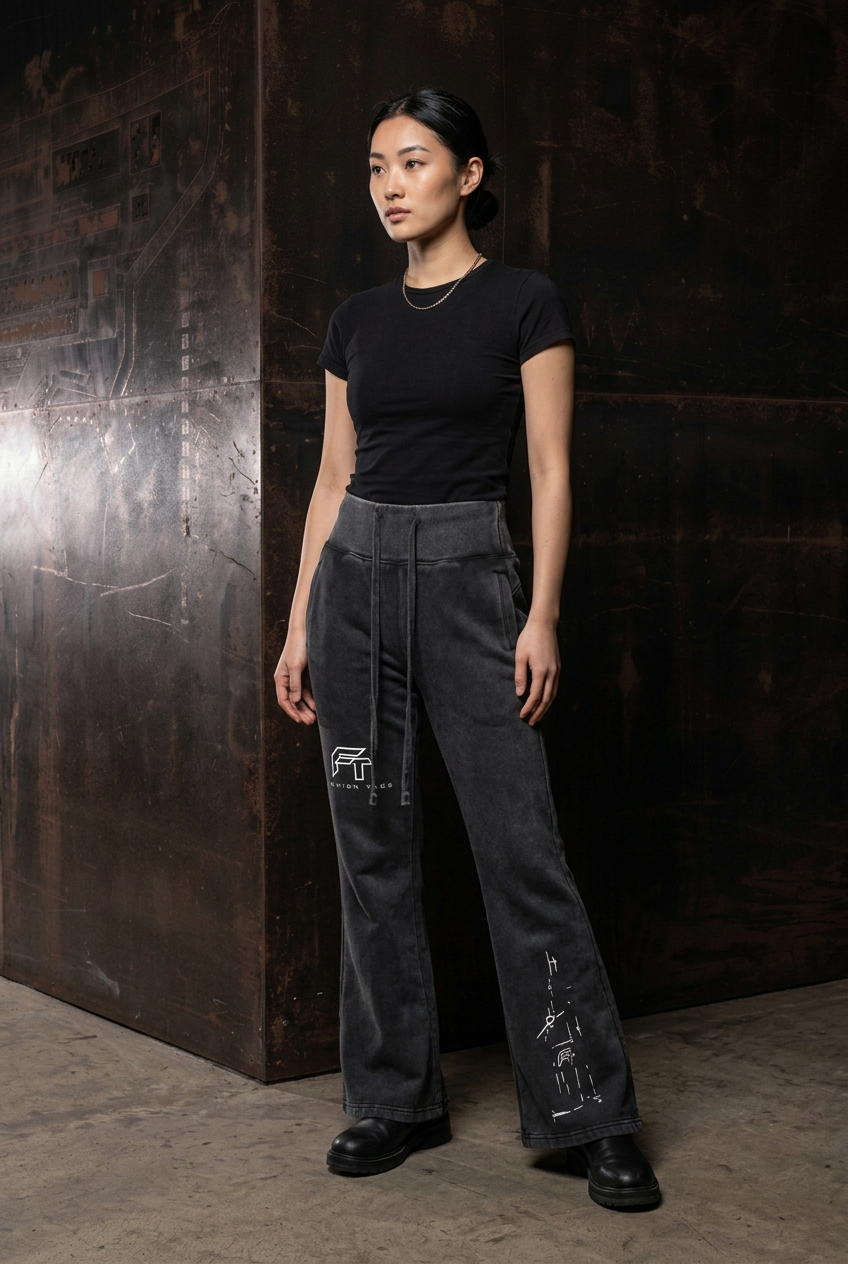 Female Fleece Pants solo model front washed black