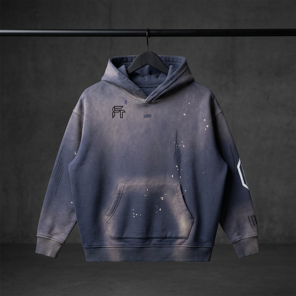 Reworked washed navy Tabline Hoodie front