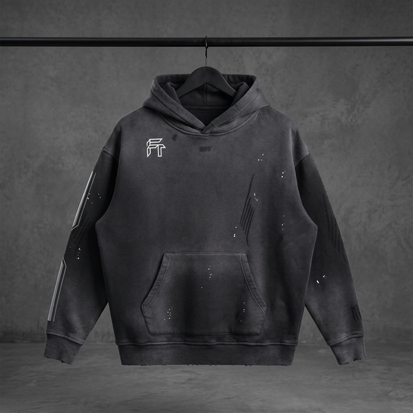Washed black Tabline Hoodie front