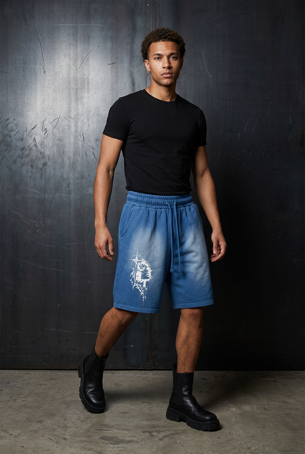 Washed Shorts Blue model front
